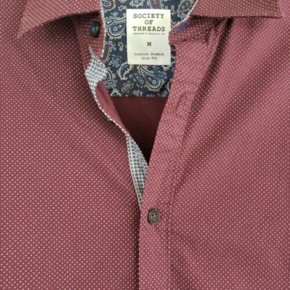Society Of Threads Mens medium Flip Cuff Slim Fit stretch button up shirt maroon - Picture 7 of 8
